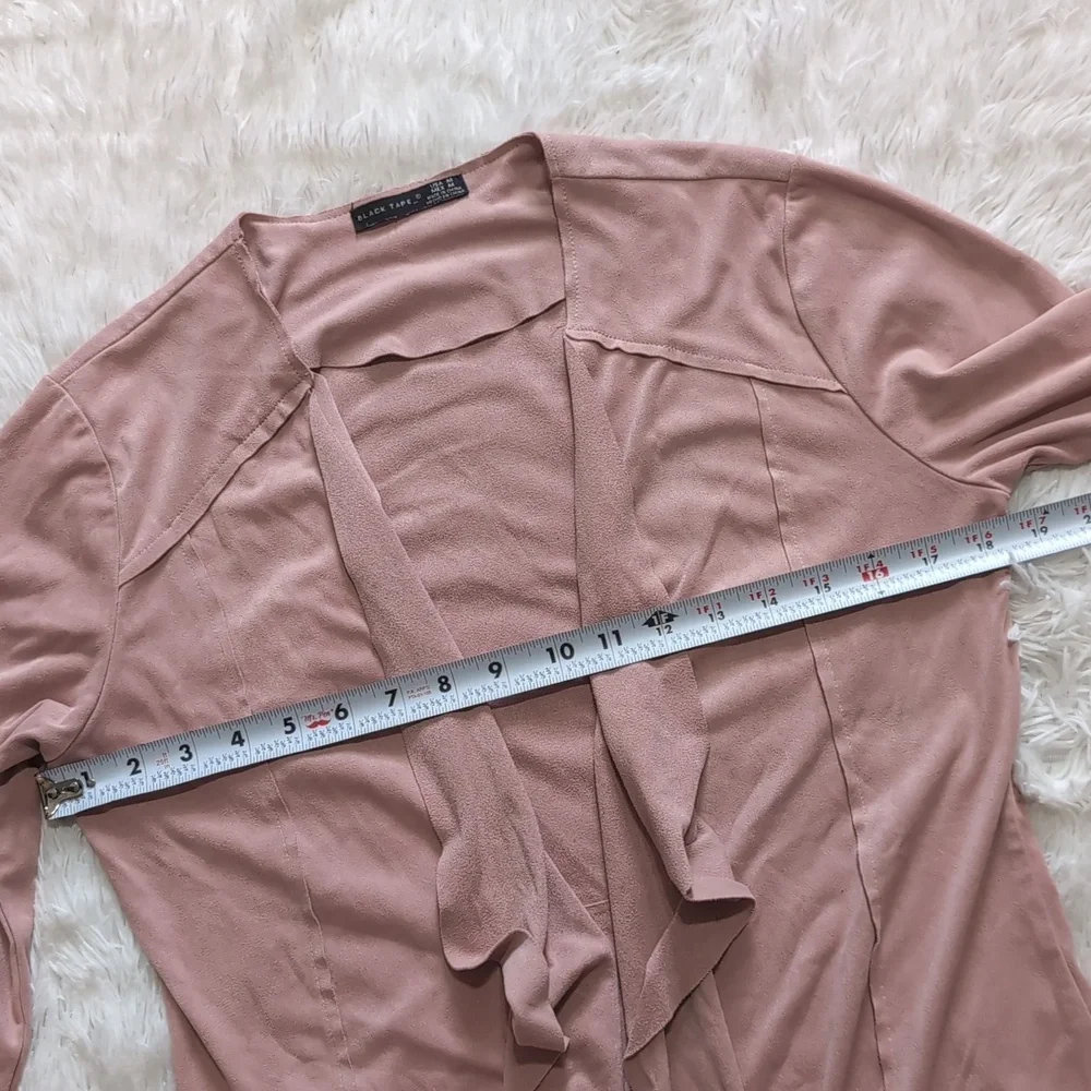 Black Tape_ Pastel Pink Suede Open Front Flowy Waterfall Cardigan Medium